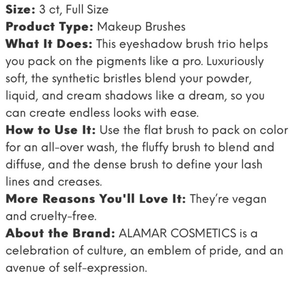 ALAMAR Essentials Eye Trio Brush Set | NEW | 3 Piece Eyeshadow Brush Set - Picture 6 of 10